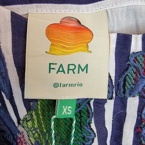 FARM RIO Striped Parrot Embroidered Mini Dress Women's XS Linen Sleeveless Blue - Picture 8 of 15